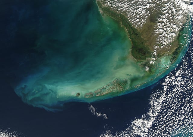 The Florida Keys as seen from a satellite – many of the Keys are made of limestone.