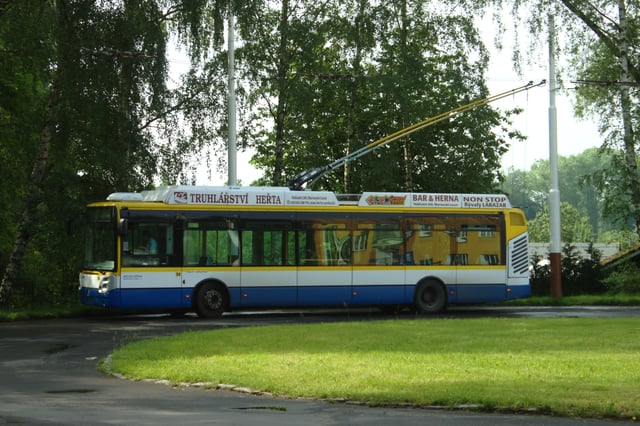 Trolleybus in Mariánské Lázně, on a terminus near the natural spring called Antoníčkův pramen