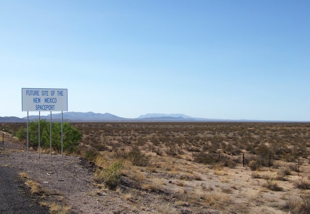 A sign in Southern New Mexico indicating the "future site of the New Mexico Spaceport"