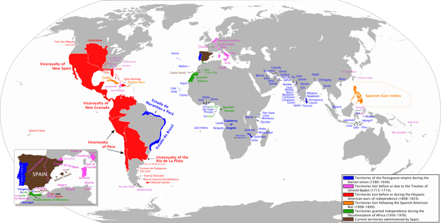The combined Spanish and Portuguese empires during the Iberian Union (1580–1640)