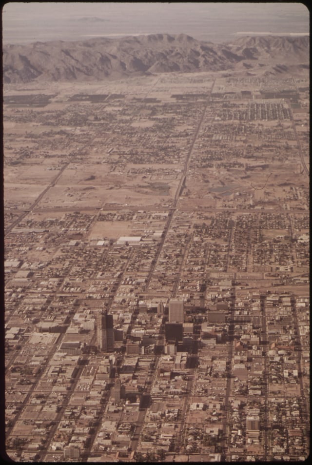 Phoenix in May 1972, with South Mountain in the background.