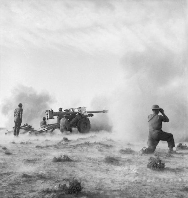'Pheasant' 17-pdr anti-tank gun in action at the Battle of Medenine, Tunisia, 11 March 1943