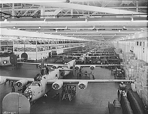 B-24s under construction at Ford's Willow Run line, 1942