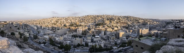 A panoramic view of east Amman from atop the Amman Citadel overlooking the Roman theater.