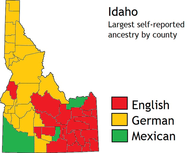 There are large numbers of Americans of German and English ancestry in Idaho.