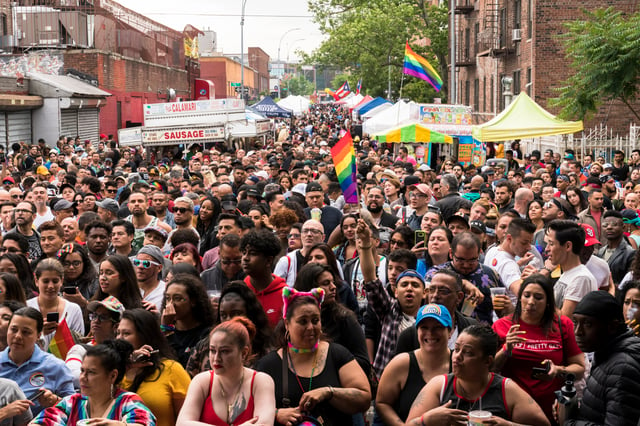 2018 Queens Pride Parade: Caribbean Equality Project at top, and the ensuing Multicultural Festival below.