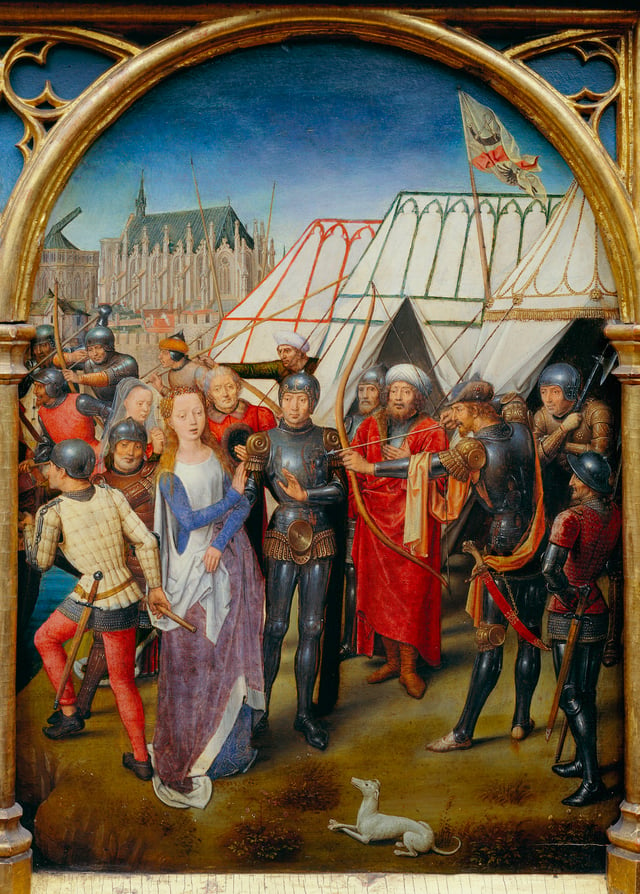 Martyrdom of Saint Ursula, by Hans Memling. The turbaned and armored figures represent Huns.