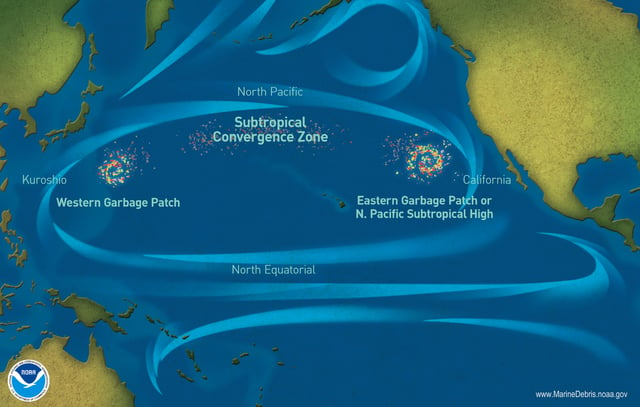 Pacific ocean currents have created 3 "islands" of debris.