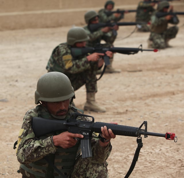 Afghan National Army soldiers with M16A2 rifles