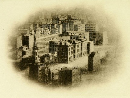 Early view (c. 1855) of 229, 225 and 219 Madison Avenue before the street was paved