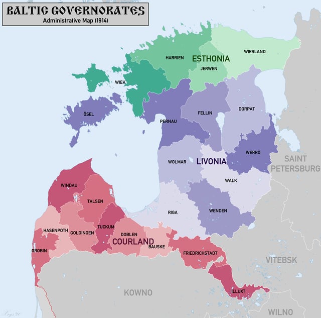 The Baltic German-controlled Baltic governorates in the Russian Empire - comprising current Northern Estonia, Southern Estonia and Northern Latvia