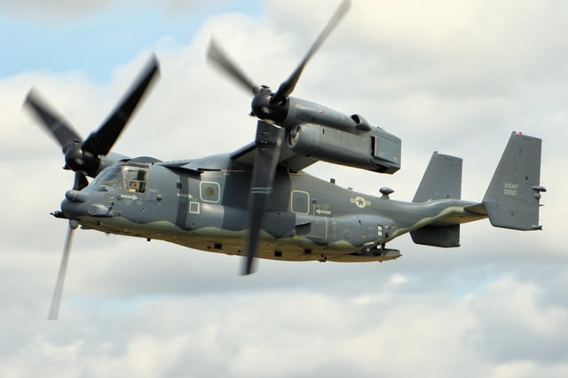 A U.S. Air Force CV-22 conducts a fly-pass at RIAT 2015