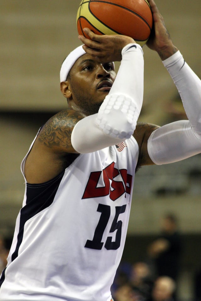 Anthony shoots a free throw as a member of Team USA during the 2012 Summer Olympics.