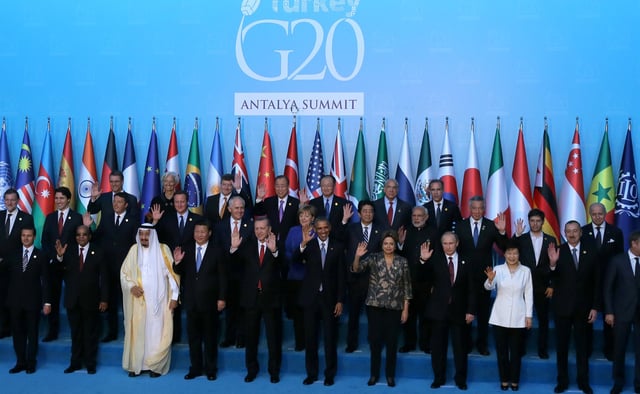 Leaders of the G-20 at the 2015 Antalya summit in Turkey.