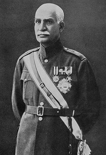 Reza Shah in military uniform.