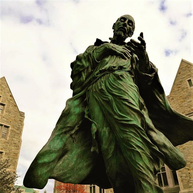 St. Ignatius of Loyola statue by Bolivian-born artist Pablo Eduardo.