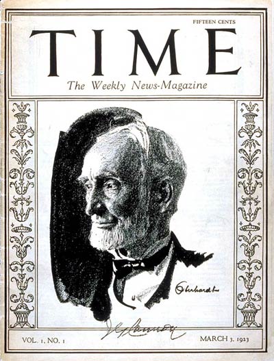 The first issue of Time (March 3, 1923), featuring Speaker Joseph G. Cannon.
