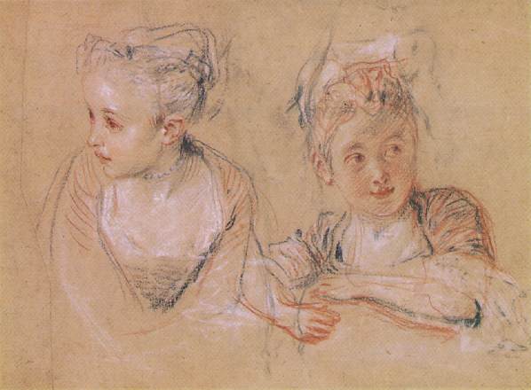 Antoine Watteau, drawing in Trois crayons technique
