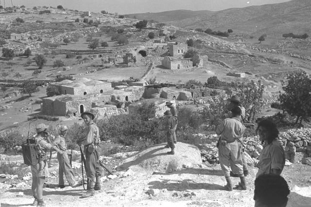 IDF forces near Bayt Nattif (near Hebron) after it was captured. Oct 1948.