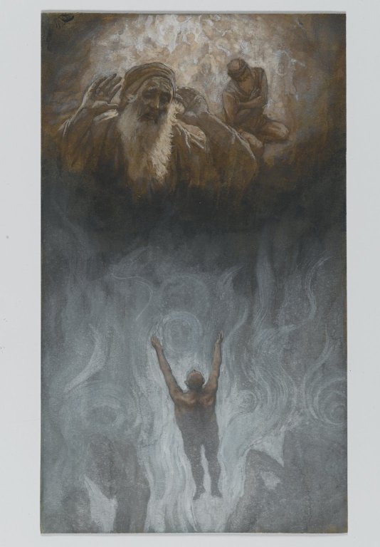 The parable of the Rich man and Lazarus depicting the rich man in hell asking for help to Abraham and Lazarus in heaven by James Tissot