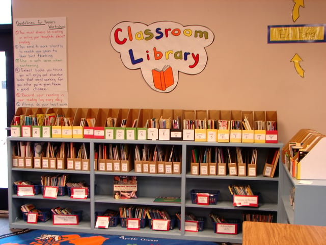A classroom library in the US