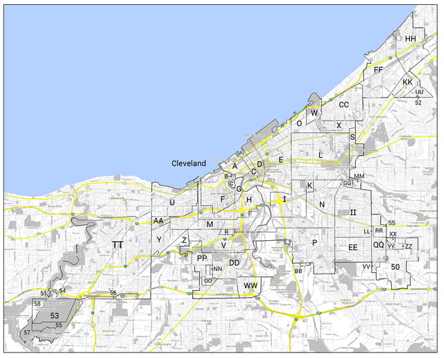 Map of the territorial evolution of Cleveland.