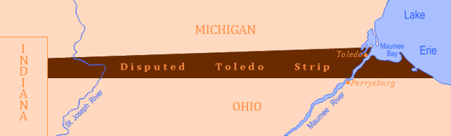 The disputed portion of Michigan Territory claimed by the state of Ohio known as the Toledo Strip.