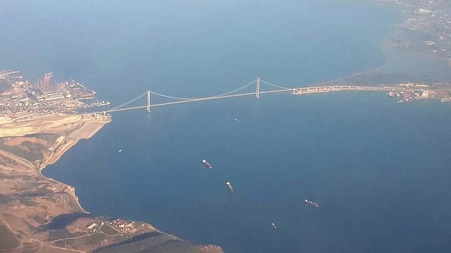 The Osman Gazi Bridge, located at the Gulf of İzmit, is the fourth-longest suspension bridge in the world by the length of its central span.