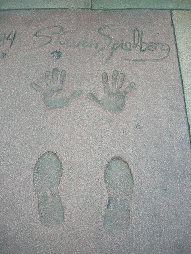 Footprints and handprints of Steven Spielberg in front of the Grauman's Chinese Theatre
