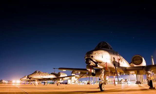 An A-10 Warthog after completing a training mission at the Fort Wayne Air National Guard Station.