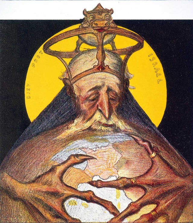 Caricature by C.Léandre (France, 1898) showing Rothschild with the world in his hands