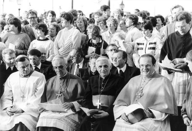Katholikentag, Dresden, 1987(left to right) Bishop Karl Lehmann and Cardinals Gerhard Schaffran, Joseph Ratzinger (the future Pope Benedict XVI) and Joachim Meisner