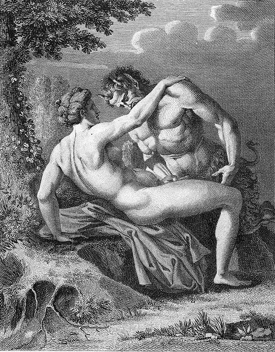 Sketch by Agostino Carracci from c. 1600 depicting a satyr engaging in public sex with a nymph