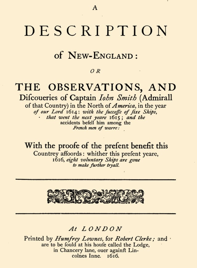 Title page of John Smith's A Description of New England (1616; 1865 reprint)