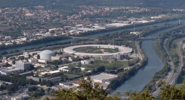 Site of European Synchrotron Radiation Facility, Institut Laue-Langevin and European Molecular Biology Laboratory at the Western end of the Polygone Scientifique