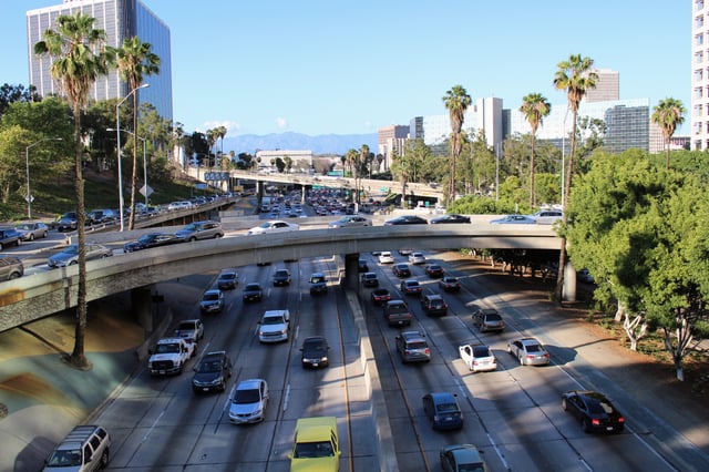 Rush hour on the Harbor Freeway, Downtown