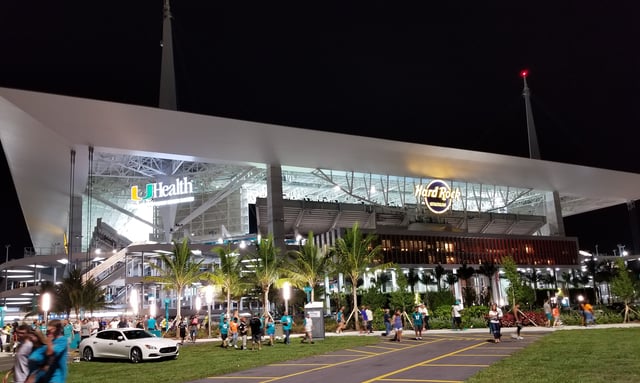 Hard Rock Stadium, home of the Miami Dolphins of the NFL and plays host to the Miami Hurricanes