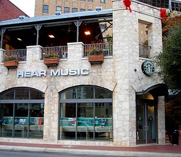 Starbucks's second Hear Music Coffeehouse at the South Bank development adjacent to the River Walk in downtown San Antonio, Texas.