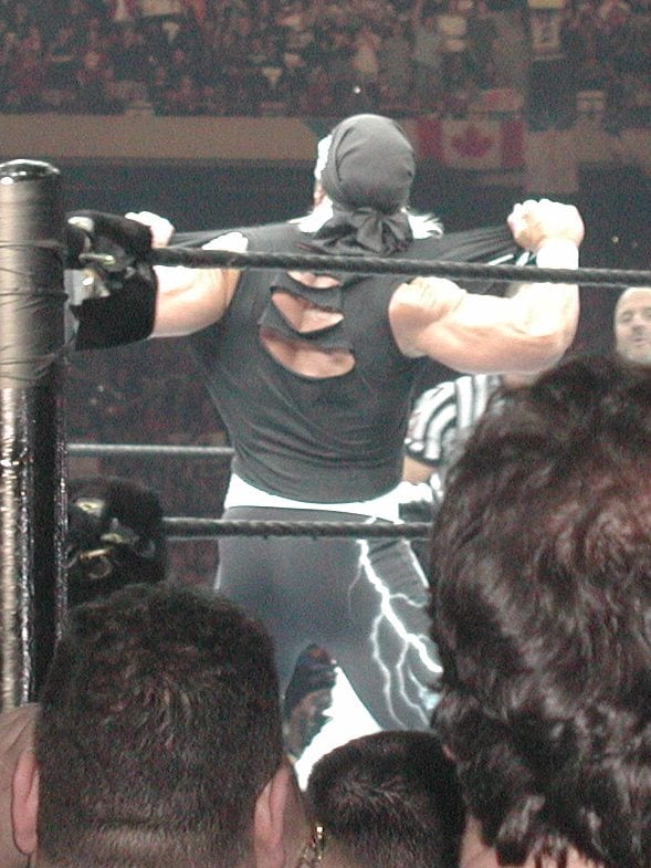Hogan making his entrance at WrestleMania X8 in March 2002, his first WrestleMania in nine years