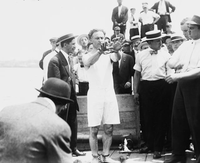 Houdini prepares to do the overboard box escape c. 1912