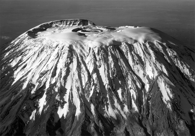 Aerial view of the Kibo summit of Kilimanjaro in 1938.
