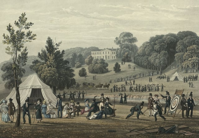A print of the 1822 meeting of the "Royal British Bowmen" archery club.