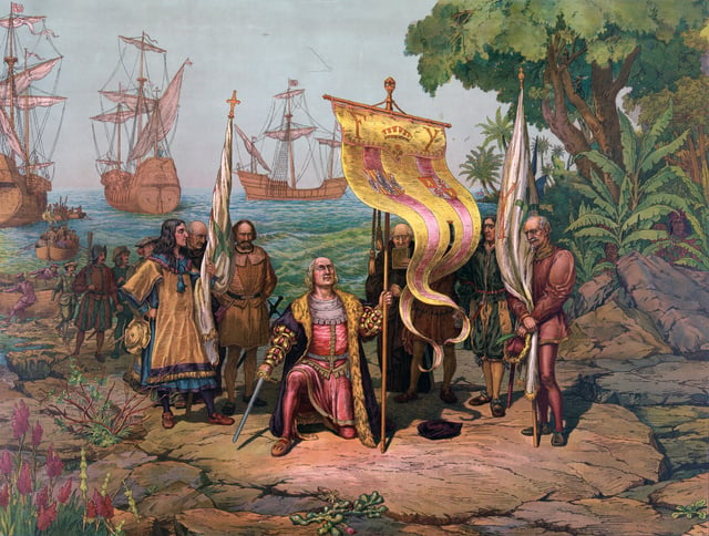Christopher Columbus leads an expedition to the New World, 1492. His voyages are celebrated as the discovery of the Americas from a European perspective, and they opened a new era in the history of humankind and sustained contact between the two worlds.