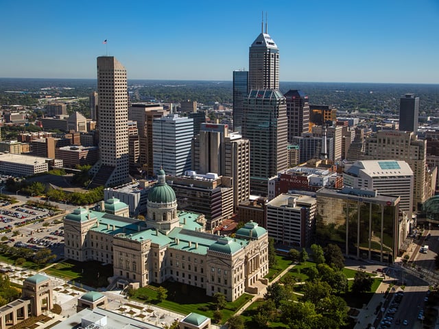 Downtown Indianapolis is the largest employment cluster in Indiana, with nearly 43,000 jobs per square mile (17,000/km2).