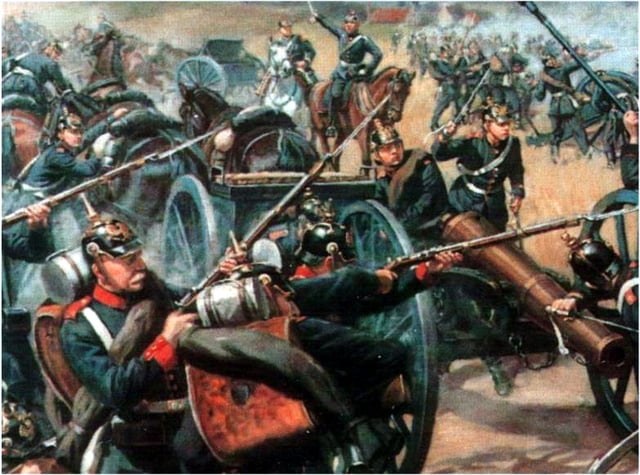 Prussian artillery at the Battle of Langensalza. Oil painting by Georg von Boddien