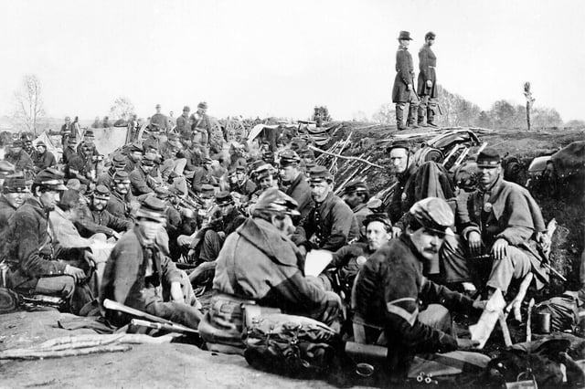 Union soldiers before Marye's Heights, Fredericksburg, just prior to the battle of May 3, 1863