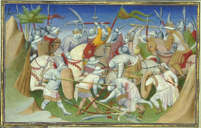 The Sultan of Adal (right) and his troops battling King Yagbea-Sion and his men.