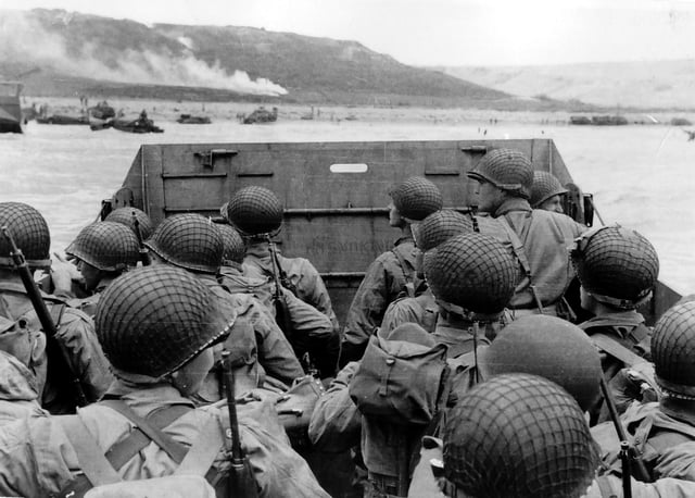 American troops approaching Omaha Beach during the invasion of Normandy on D-Day, 6 June 1944