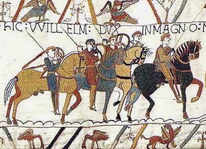 The Bayeux Tapestry depicts the Norman Conquest of 1066.