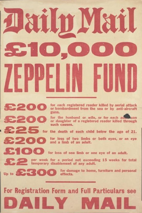 Advertisement by the Daily Mail for insurance against Zeppelin attacks during the First World War